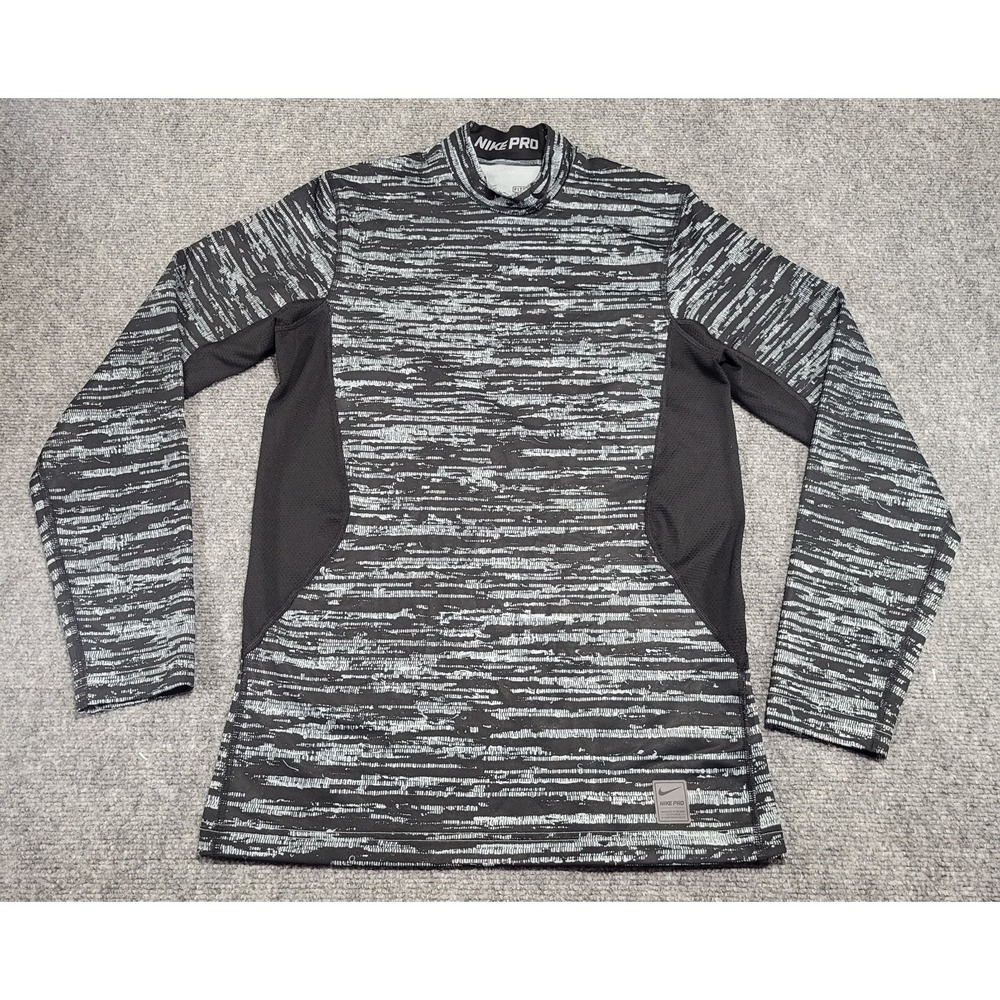 Nike Men's White/Black Pro Combat Dri-Fit Fitted Long Sleeve Top Size Small - Picture 1 of 14